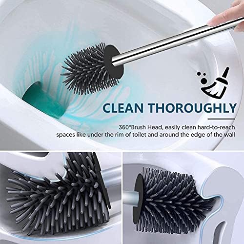 Bingobang Toilet Brush and Holder Set 304 Stainless Steel,Silicone Brush Head,Toilet Cleaner Bowl Brush for Bathroom Toilet (Silver)
