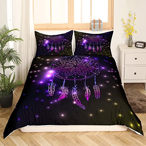 Homewish Dreamcatcher Duvet Cover Set Boho Mandala Bedding Set 3Pcs For Girls Adults Purple Dream Catcher Comforter Cover Soft Polyester Bedspread Cover With 2 Pillowcases (No Comforter) King Size #TOP5
