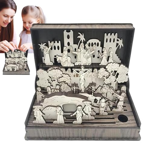 Semana Santa Libro de Madera | Artesanía Religiosa De Pascua Para Los | Visualización De La Resurrección Educativa Hecho A Mano para La Iglesia, La Clase, La Mesa, Las Actividades Confesionales