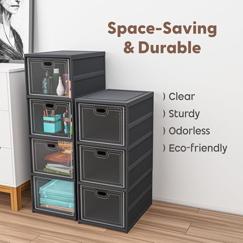 Image of Kuber Industries (Pack of 2) 6-Tier Transparent Plastic Collapsible Space Saving Closet /Cabinet | Makeup Cosmetics, Books & Stationary Organizer Storage Boxes for Home, Office & Hostel Use | Grey