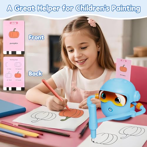 Peledic Drawing Robot Toy for Kids with 100 Word Cards & 12 Color Pens, Voice Interactive Educational Drawing Machine, Montessori Painting Toys for 3 4 5 6 7 8 Year Old Boys Girls Easter Gifts (Blue) by Peledic - Image 2