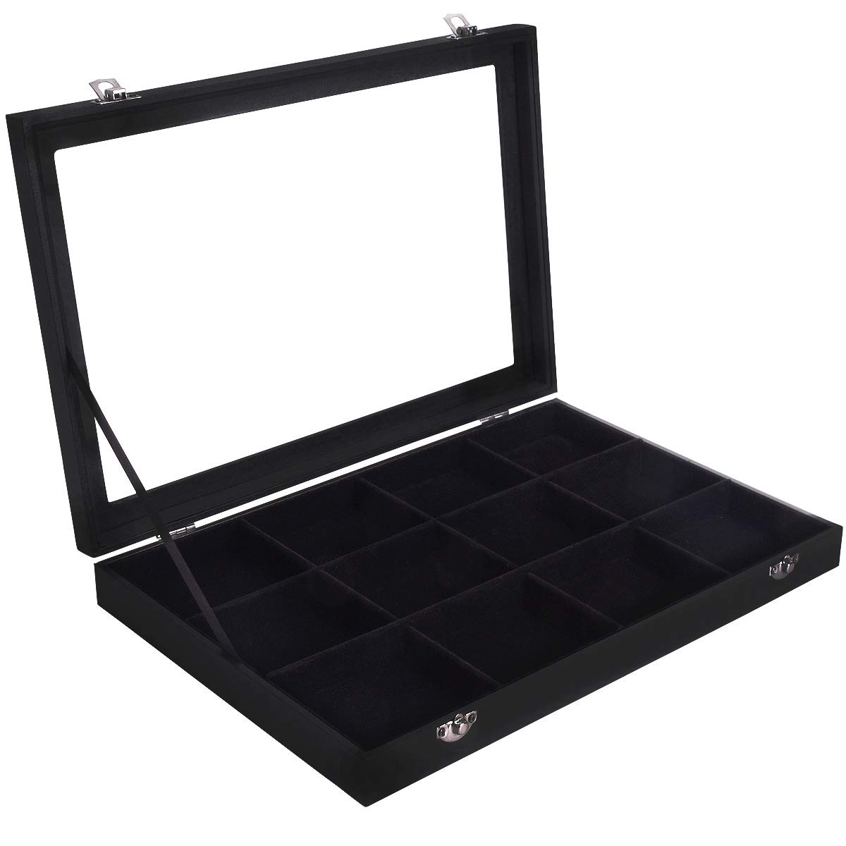 AUTOARK Velvet Clear Lid 12 Grid Jewelry Box Showcase Display Organizer, nero, AJ-082