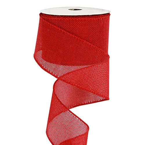 HUIHUANG Red Burlap Ribbon Christmas Wired Ribbon Solid Wired Edge Ribbon 2.5 inch Jute Ribbon for Wreaths, Big Bows, Crafts, Tree Decorations -10 Yards (30 feet)
