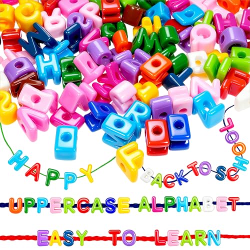 Bbiamsleep 212 Pcs Lacing Letters Beads Colorful Mixed Uppercase Lacing Alphabet Beads with 12 Laces for Fine Motor Skills Spelling and Training