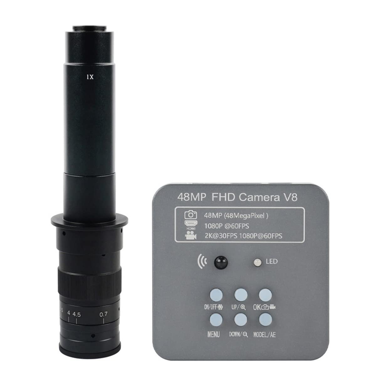 Lab Microscope Accessories 48MP 1080P USB Digital Industrial Video Microscope Camera Zoom 180X 200X 300X 500X C-Mount Lens(100x Lens with Light)