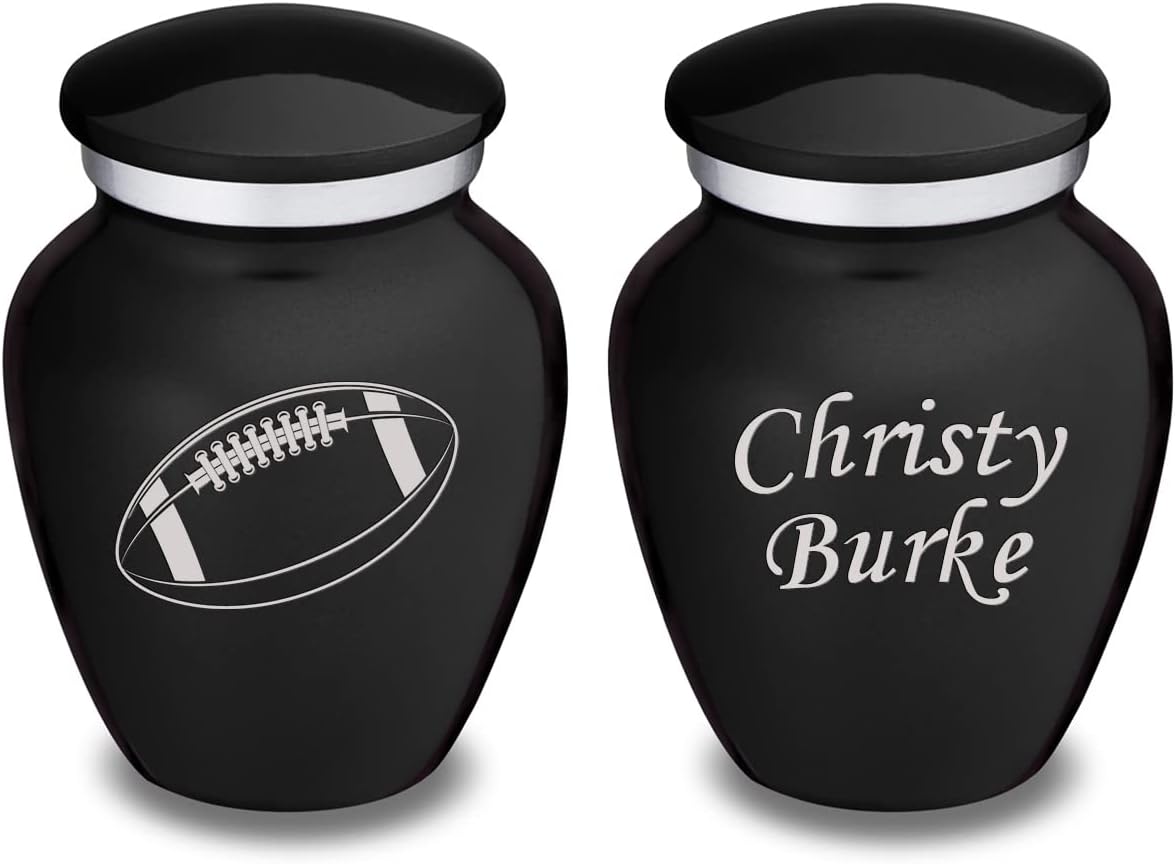 Geturns Embrace Keepsake Personalized Football Cremation Urns for Human Ashes I Black Funeral Urn for Men and Women with Double Side Engraving I 3.5 lbs