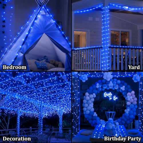 Image of fizzytech Rice Fairy String Lights, 15 Meter Copper Wire Point Control Lights with 8 Flash Modes for Diwali, Christmas, Wedding, Window, Garden & Home Decoration - Blue, 150 LED