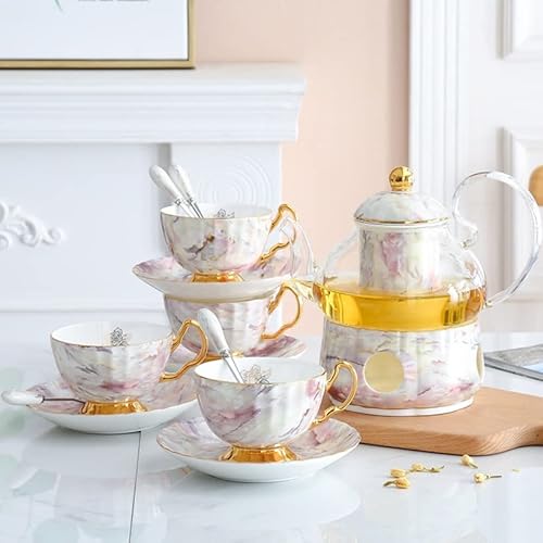 ������ ����Z�b�g 13 Piece Ceramics Tea Set With Tray Coffee Candle Heating Glass Teapot Afternoon Teacup And Saucer �a���}�{ �e�B(Purple)