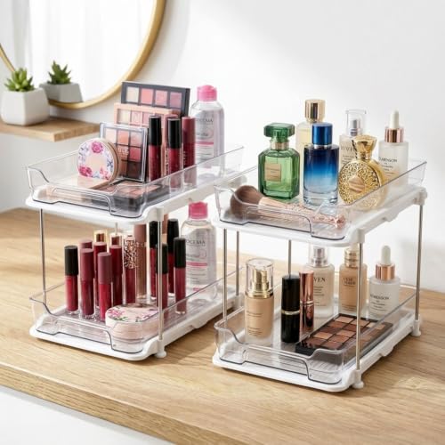 Image of Aliensware 4 Tier Cosmetics Drawer Organizer, Vanity Countertop Storage Container, Sink Organiser, Bathroom Medicine Cabinets, Plastic Drawers for Lipsticks, Nail Polishes,Dressing Table,Perfume-Clear