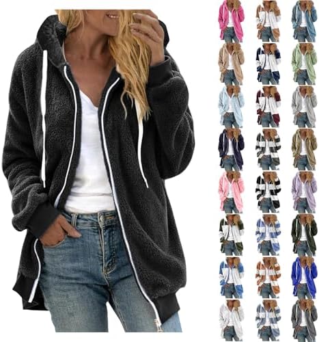 Women's Winter Coats Fleece Warm Jacket Sherpa Hoodie Coat Zipped Long Sleeve Jackets Casual Fashion 2025 Outerwear