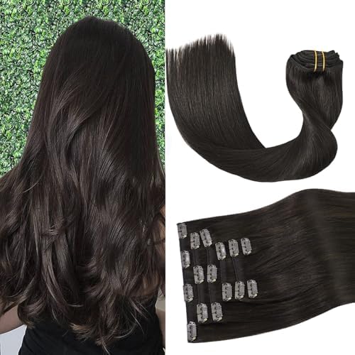 Aison Dark Brown Clip in Hair Extensions Real Human Hair 18inch 75G Remy Seamless Human Hair Clip in for Women 7pcs 16clips
