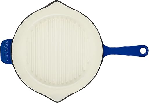 Lava 11 inch Grill Pan with Side Drip Spouts - Grill Pan with White Ceramic Enamel Coated Interior - Edition Series Blue