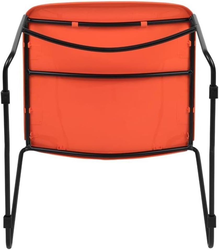 BOWERY HILL Plastic Carry Handle Stacking Chair, 32" H x 19" W x 21" D, Orange and Black Finish, Ergonomic Sled Base, Durable Metal Frame, Stackable Up to 35, Office, Classroom, or Conference Seating