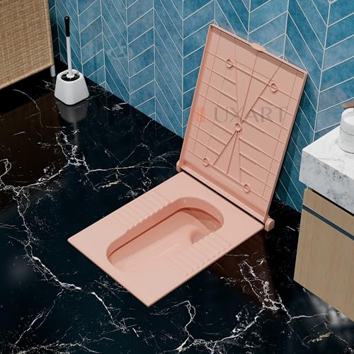 Image of LUXART Indian Toilet Cover Square 56L x 42W | Pink 21 Inch Orissa Pan Toilet Seat Cover | PP Commode Lid with Easy Installation Kit | Pink Finish | 2 Year Warranty
