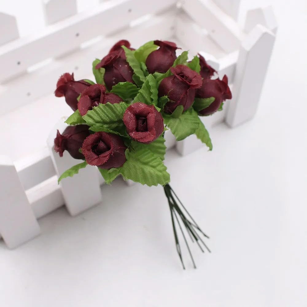 12 mini bouquet di rose artificiali in seta da 2 cm, decorazione per matrimoni fai da te con fiori finti e piante