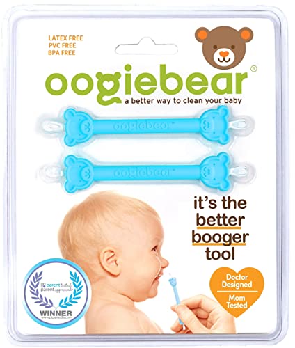 Image of oogiebear Two Pack - Patented Curved Scoop and Loop; Safe Baby Nasal Booger and Ear Cleaner - Baby Nose Cleaner Gadget for Infants and Toddlers. Dual Earwax Snot Removal - Blue (no case)