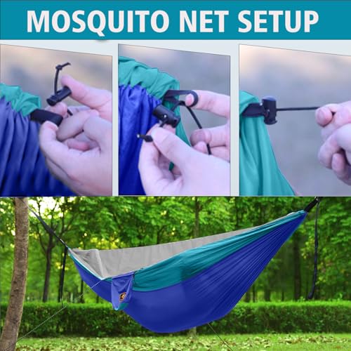 Image of Small Hammock, Camping Hammock with Mosquito Net, Lightweight Nylon Portable Hammock with 10ft Tree Straps,Hammocks for Travel Hiking Backpacking Beach Patio