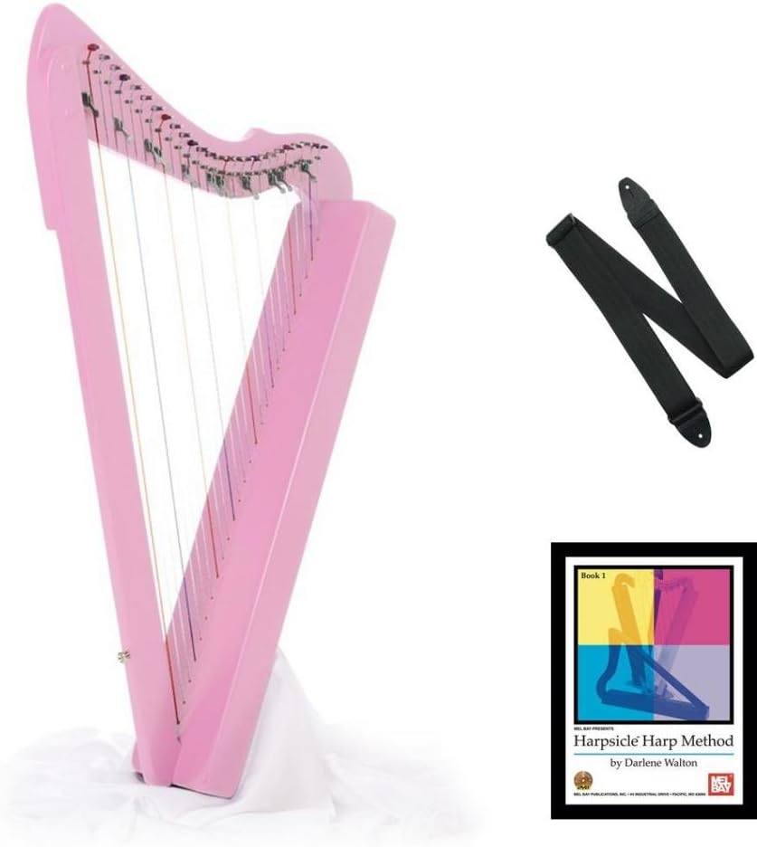 Harpsicle Harps by Rees Harps 26 String Lap Harp Flatsicle w/Book & Strap, Pink