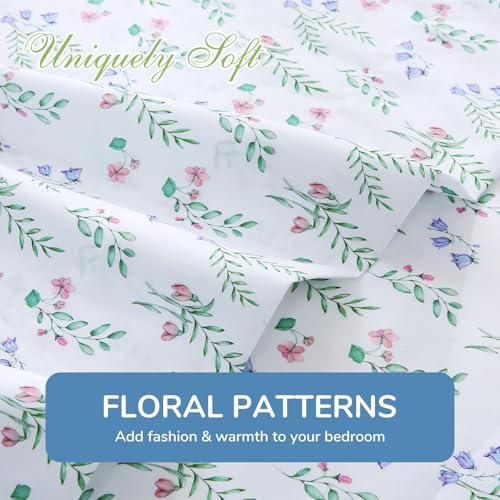 Image of MUXHOMO Full Size 4 Piece Sheet Set, Soft & Breathable Sheet Set for Bedroom with Deep Pocket Up to 16 inch, Wrinkle-Free & Cooling Bed Sheet with Flat Sheet, Fitted Sheet & Pillowcases - Muguet Sprig