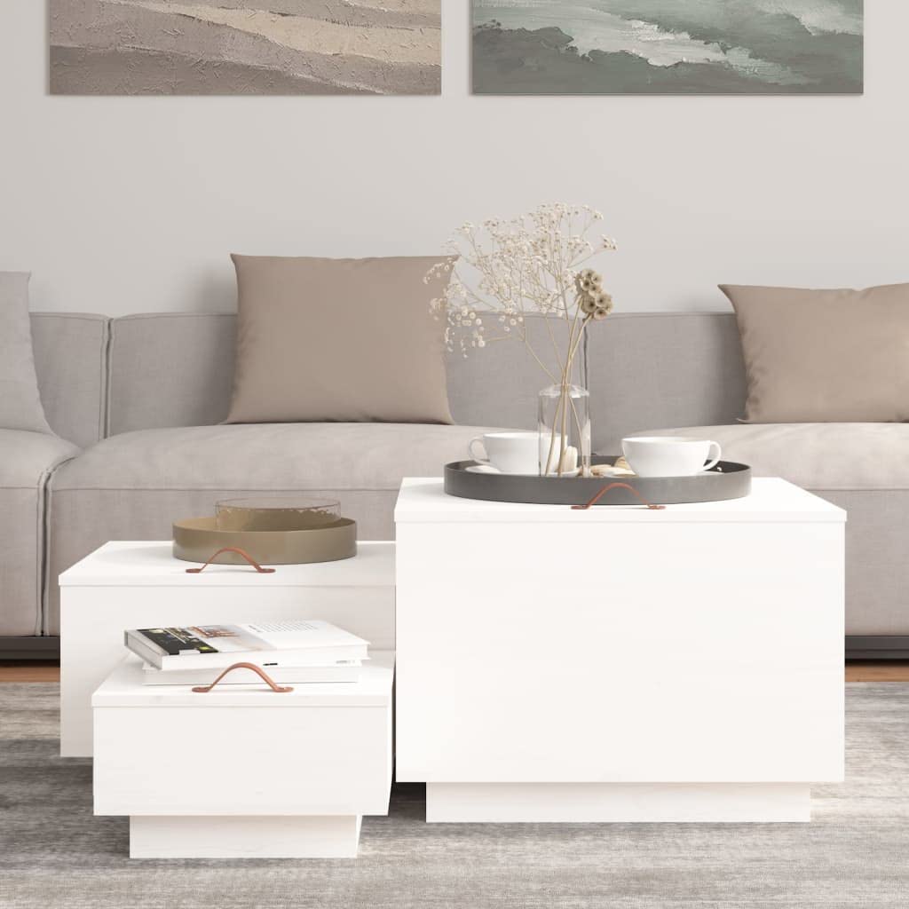 Cajas de almacenamiento con tapas, 3 unidades, madera maciza de pino blanco, 57 x 55 x 40 cm, 45 x 43 x 30 cm, 35 x 33 x 20 cm, cajas multiusos con asa para salón, dormitorio, oficina y