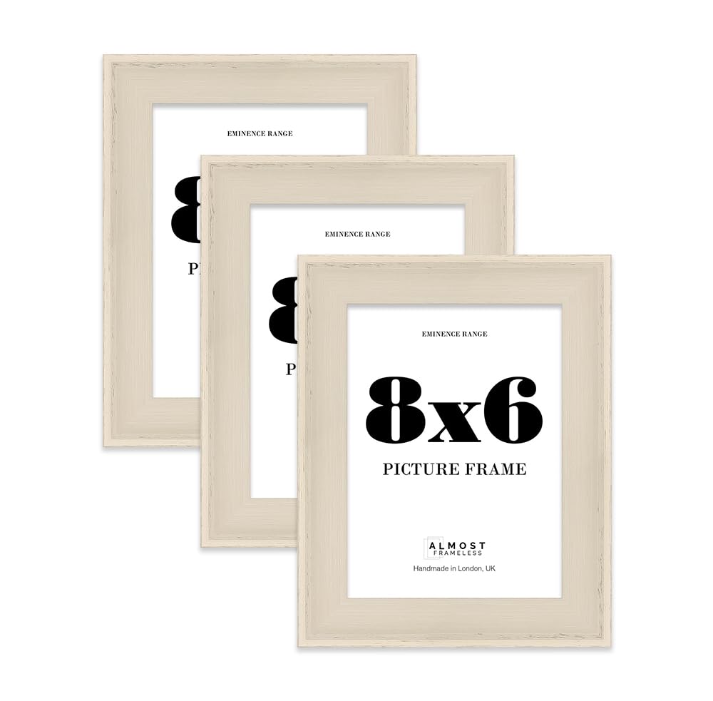 8x6" Cream Picture Frame - Rustic Wood Industrial Effect Photo Frame for Wall Display, Ideal for Posters, Prints & Home Décor, Wall Hooks and Kickstand, 32mm Edge - 3 Pack