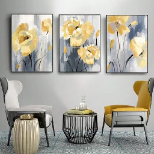 Fleurs en fleurs abstraites lianyibo triptyque moderne pour décoration salon