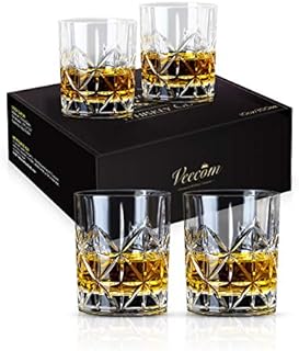 veecom Whiskey Glass, Whisky Glasses Set of 4, 315ml Old Fashioned Whiskey Glasses for Men, Classic Rum Glass Tumblers for Cocktails, Personalised Whiskey Glass Gifts for Dad, Father's Day