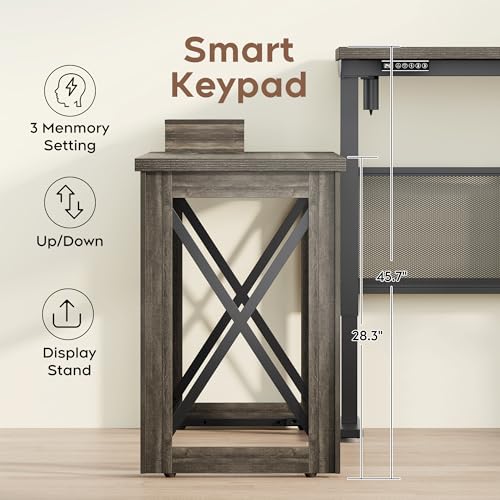 Yechen L Shape Standing Desk, Electric Corner Desk Height Adjustable, 61x60 Computer Desk with 4-in-1 Outlet, for Work Home Office, Livestreaming, Gaming, Brown - Thumbnail 2