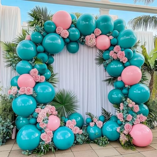 Image of 108Pcs Double Stuffed Teal Balloon Garland Arch Kit