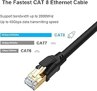 Vista 2 de Yauhody Cable Ethernet CAT 8 de 1.5 pies, alta velocidad, 40 Gbps, 2000 MHz, 26 AWG, cable LAN de red de Internet con conector RJ45 chapado en oro
