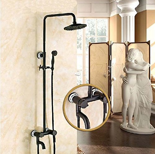 Douche pluie bronze huilé mural avec mitigeur céramique et bec pivotant de baignoire