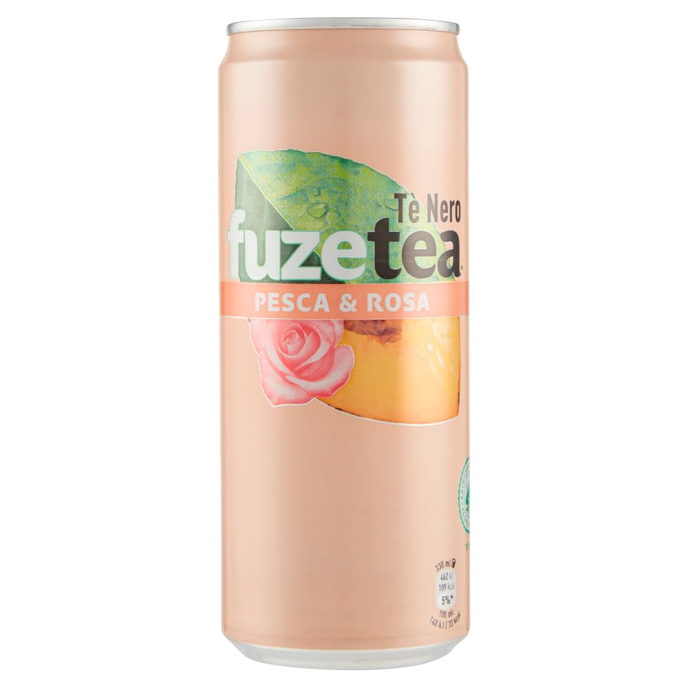 Fuze Tea Pesca, 72 unidades, té negro, melocotón y rosas, refrescante, sin alcohol, lata desechable de 330 ml + lata italiana gourmet Polpa di Pomodoro de 400 g