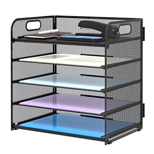 Supeasy 5 Trays Paper Organizer Letter Tray with Handle-Mesh Desk File Organizer, Paper Sorter Desk Organizer for Office, Home or School