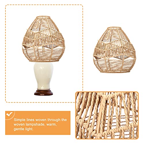 Happyyami 1Pc Woven Rattan Pendant Lamp Chandelier Cover Hemp Rope Lampshade Wicker Pendant Light Shade For Livingroom (ROUND) - Image 2