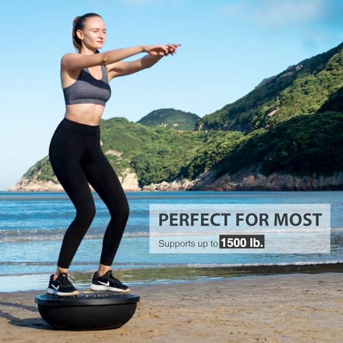 Image of ZELUS 25in. Balance Ball | 660lb Inflatable Half Exercise Ball Wobble Board Balance Trainer w Nonslip Base | Half Yoga Ball Strength Training Equipment w 2 Bands, Pump, Extra Ball Included