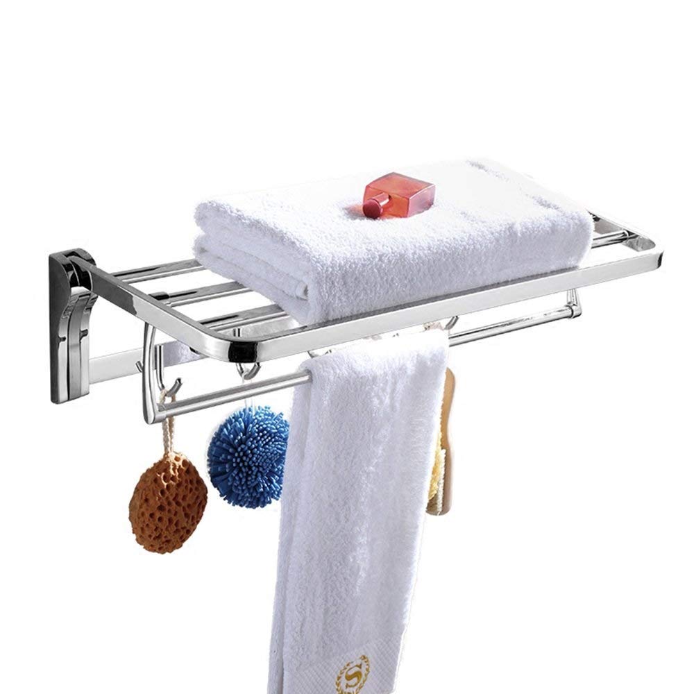 bathroom shelf, Multifunctional Foldable Wall Mounted Double Storage Holder,Polished 304 Stainless Steel Towel Shelf