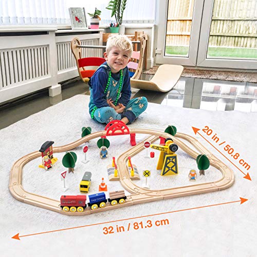 Holzeisenbahn- Eisenbahn Advanced Set- Kran Spielzeug & Zug & Holz Eisenbahnen- 60Pcs- Passend für Brio,Thomas… – Bild 5
