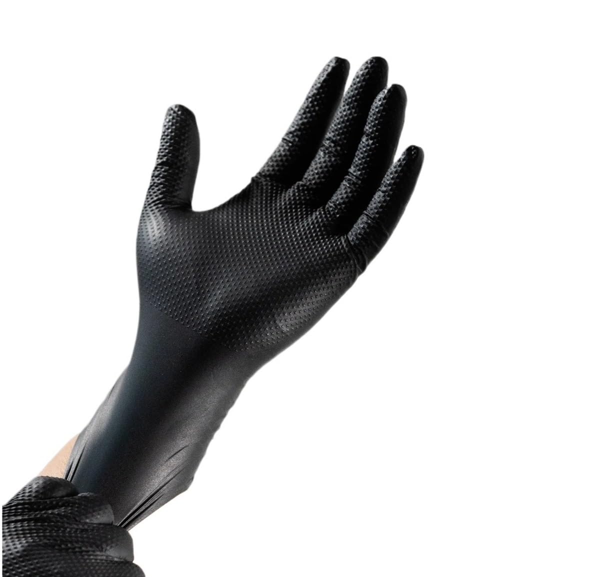 Genérico Guantes de nitrilo extragruesos, 50 y 100 unidades, 10 mil, resistentes al agua y de calidad alimentaria, agarre de diamante 3D for uso múltiple(Black,50PCS/BOX_L)