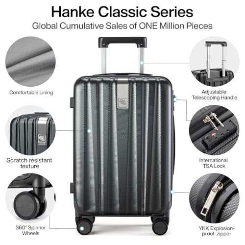 Image of Hanke Luggage Sets 2 piece Carry On Luggage with Wheels PC Hard Shell Suitcases Lightweight Checked Travel Luggage Large Travel Suitcase Woman Men 20 /24 Inch(Jet Black)