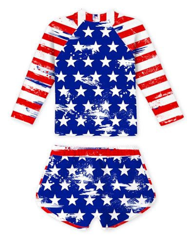 Image of Vogseek Girls Rash Guard Two Pieces Swimsuit Long Sleeve Bathing Suit for 3-10 Years
