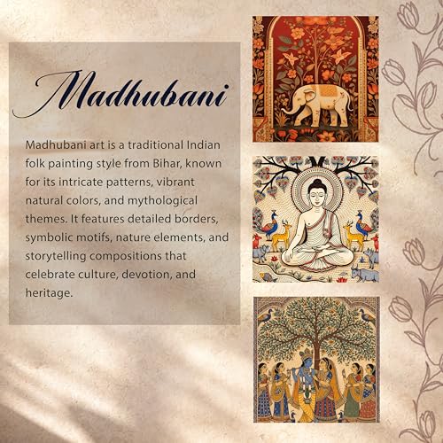 Image of PAINTINGMANTRA Madhubani Buddha Painting for Living Room, Buddha wall Decor for living room, Bedroom, office and Home, Canvas, 12x16 Inch
