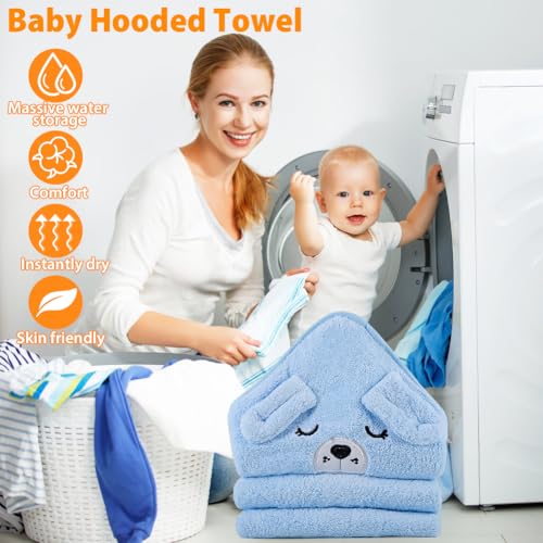 Image of Baby Bath Towel,Ultra Soft Hooded Baby Towel,Toddler Bath Towels with Animal Design,Absorbent Baby Hooded Towel Shower Gifts for Baby Boys Girls,31.5x31.5 inch(Blue Puppy) (Blue Puppy)
