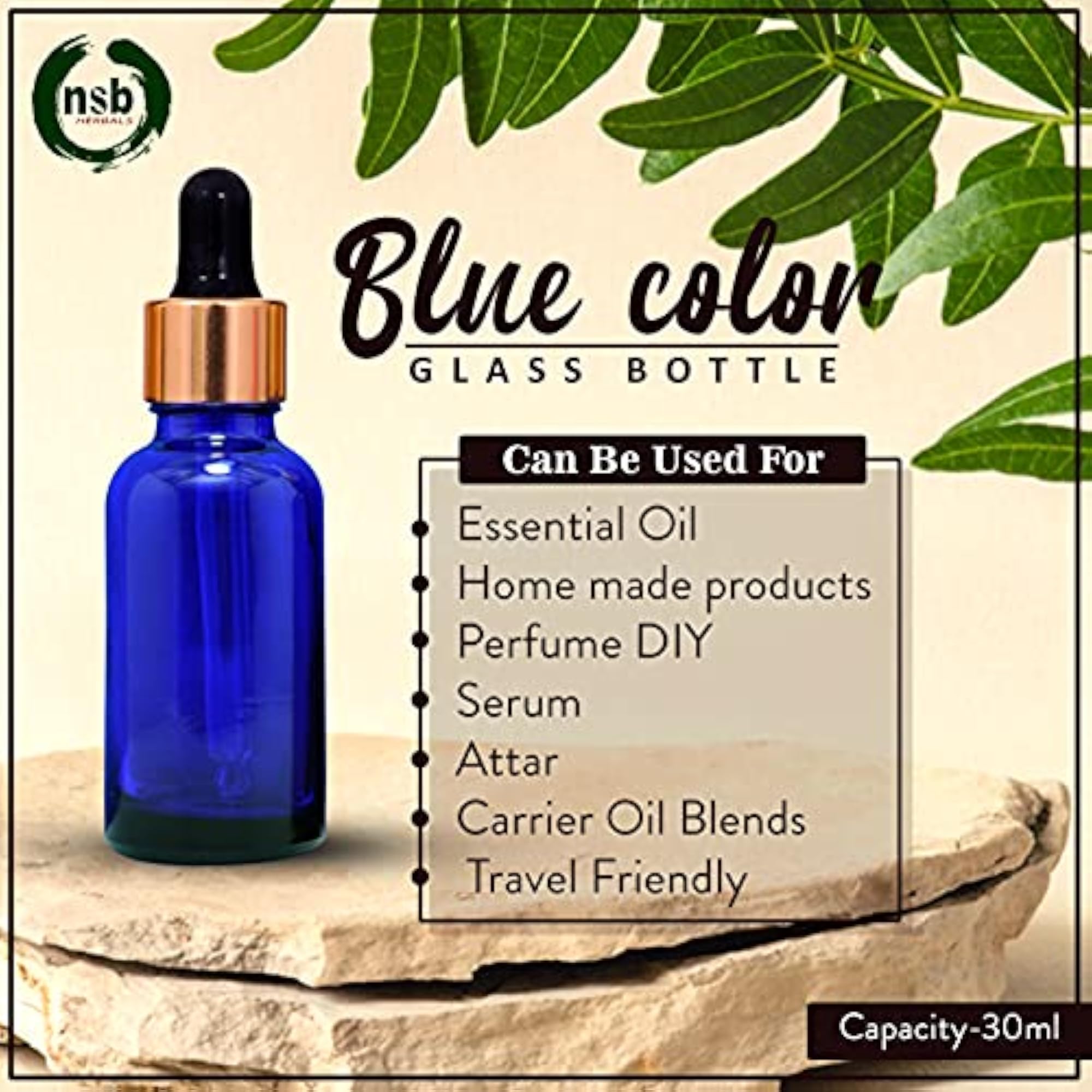 30 Ml Blue Round Empty Glass Bottle Set