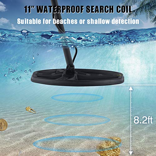 SUNCOO Pro Metal Detector Waterproof 11 inch Coil Gold Detectors High Accuracy for Kids Adults Metal Finder LCD Display Adjustable Treasure Hunting with Carrying Bags & Headphone