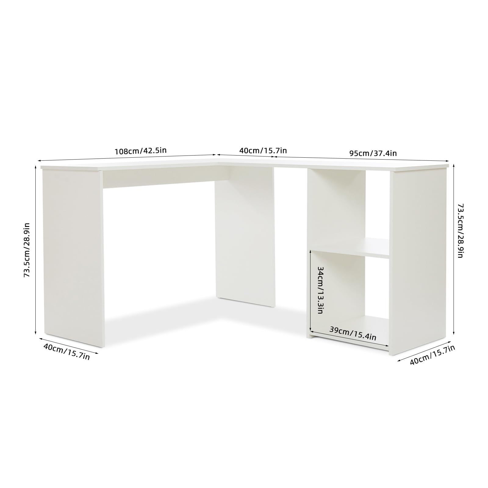 Mondeer L-Shaped Desk with Bookshelves dimensions