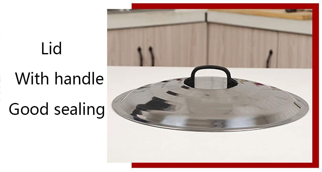 GXDHOME 36cm Thick Food Grade Non Magnetic Stainless Steel Scratch and Rub with Stainless Steel Lid,Fast Heat Conduction Non-Stick and Rust-Free Multifunction Wok for Home,Commercial