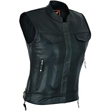 Women's Top Grain Cowhide Club Style Motorcycle Soft thick Leather Vest