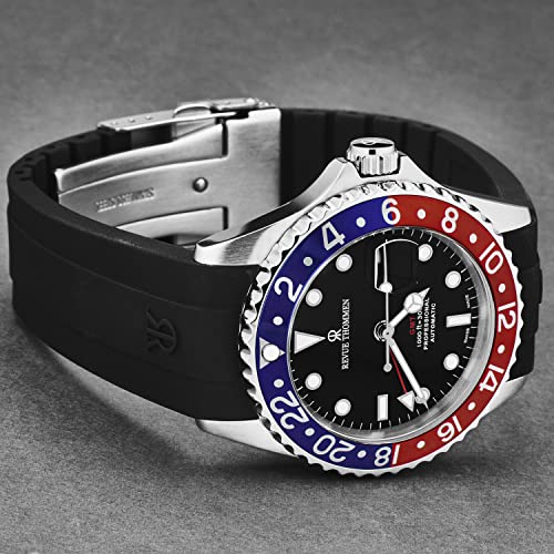 Men's 'Diver' Black Dial Blue and Red Bezel Black Rubber Strap GMT Automatic Watch 17572.28352