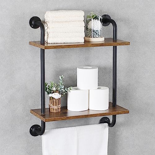Industrial-Pipe-Bathroom-Shelves-2-Tier-Wall-Mounted-Rustic-Shelf-with-Bath-Towel-Bars-Farmhouse-Rack-Floating-Shelves-Over-The-Toilet-Storage-ShelfBlack Industrial Pipe Bathroom Shelves 2 Tier Wall Mounted Rustic Shelf with Bath Towel Bars Farmhouse Rack Floating Shelves Over The Toilet Storage ShelfBlack