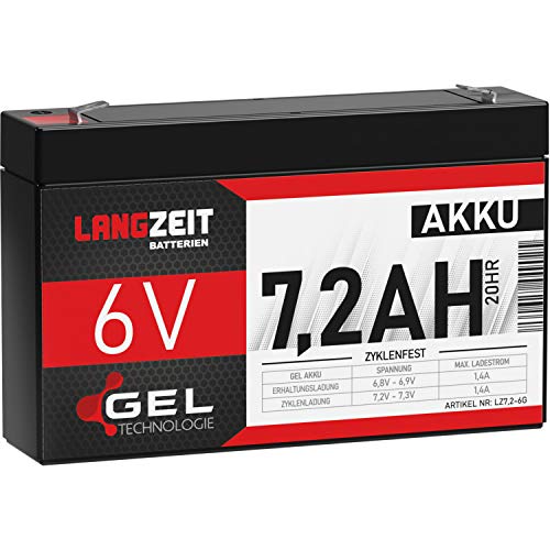 LANGZEIT 6V Akku 7,2Ah Kinderauto GEL Profi Blei-Akku elektroauto...